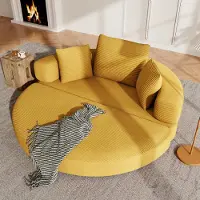 OKWISH modulaire bank met kussens en armleuningen, inklapbare slaapbank, ovaal ontwerp, corduroy stof, geschikt voor de woonkamer, in de kleur geel