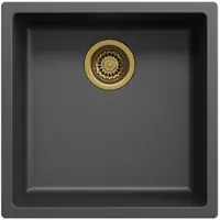 Pure.Sink Zwarte spoelbak 40x40cm onderbouw en opbouw met automatische gouden plug 1208971853