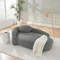STILVORA Sofa Compact - Teddy Bekleding - Met Kussen - Voor Woonkamer En Slaapkamer - Afgerond Design - Donkergrijs