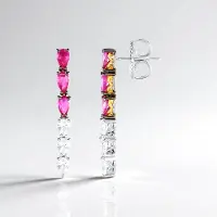 Cavill - 925 Sterling Zilver Oorbellen met 1,458 ct Birmese Robijn & 1,08 ct Zirkonia - Parelvormig - Elegant Myanmar Sieraad