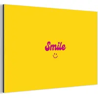 MuchoWow Aluminium schilderij 60x40 cm - Wanddecoratie metaal - Smile - Geel - Roze - Metalen muurdecoratie woonkamer - Decoratie industrieel - Foto op dibond - Industriële accessoires slaapkamer