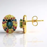Cavill - Zilveren Vergulde Oorbellen - 925 Sterling Zilver - Petrol Blauwe Ovalen Australische Saffieren 3,19 ct Totaal - Elegant