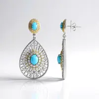 Cavill - Ovale Oorbellen Zilver 925 Sterling - Gerhodineerd - Sleeping Beauty Turkoois 7,48ct - Cabochon & Zirkonia - Elegante Dames