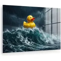 MuchoWow Glasschilderij 180x120 cm - Schilderij acrylglas - Storm - Badeend - Golven - Foto op glas - Muurdecoratie woonkamer - Wanddecoratie slaapkamer - Schilderijen