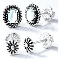 Cavill - 925 Sterling Zilver Geoxideerde Oorbellen - 2 Ovale Parelmoer 6x4 mm - Elegante Vintage Bloem Oorknopjes Dames 11 mm