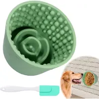Famanu – Siliconen likmat slow feeder voor honden en katten, met zuignappen, stress- en vervelingsvermindering, groen/grijs