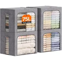Markenlos Opbergboxen set, 4 stuks, met metalen frame, 75 liter - stapelbaar