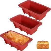 Famanu - Siliconen mini-broodbakvorm, 3 stuks, 12 cm bakvorm, siliconen bakvorm, anti-aanbakvorm, cakevorm voor zelfgemaakte brood, cake, gehaktbrood, brownies, rood