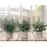 Famanu - Kunstmatige Potplant, Set van 3 Mini Artificiële Pot Planten Kunstplanten Plastic Eucalyptus Planten Faux Rozemarijn Planten voor Thuis Tuin Bureau Douche Kamer Binnen & Buiten Huis Decor