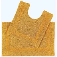 Famanu – 2 - Delige badmatset mosterdgeel - badmat - 50 x 80 cm & wc - mat met uitsparing 50 x 55 cm - katoenen badmatten met omkeerbaar design