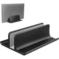 Famanu - Verticale laptopstandaard, verstelbaar, aluminium, 3-in-1, ruimtebesparend, voor laptops tot 17,3 inch - zwart
