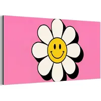 MuchoWow Aluminium schilderij 160x80 cm - Wanddecoratie metaal - Smiley - Bloem - Roze - Metalen muurdecoratie woonkamer - Decoratie industrieel - Foto op dibond - Industriële accessoires slaapkamer