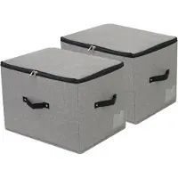 Famanu Opbergboxen, set van 2 stevige, inklapbare stoffenboxen – Met rits en handgreep – 44 × 33 × 31 cm – Donkergrijs