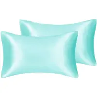 Famanu - Satijnen kussenslopen 40x70 cm zwart set 2, zijdeachtig zacht voor haar en huid, envelopsluiting met 2 haarbandjes
