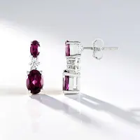 Cavill - Elegante Zilveren Oorbellen - 925 Sterling Zilver Rhodium - Naktamunda Rhodoliet 2 492 ct Ovaal & Tanzaniaanse Zirkon
