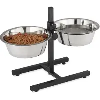 Famanu - Hondenvoerbak op standaard, antislip, in de hoogte verstelbaar, dubbel, elk 4,5 liter, HBD 42x61x29 cm, zilver