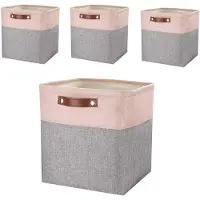 Famanu Opbergkubus-set, 4 stuks - 33x38x33 cm - Opbergboxen met handgrepen in grijs-roze