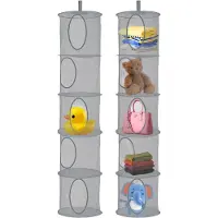 Famanu – Set van 2 hangende opbergnetten met 5 niveaus, opvouwbare ruimtebesparende organizer voor badkamer balkon en kast