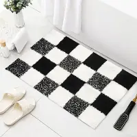 Famanu – Badmat geruit zwart wit antislip wasbaar 40 x 60 cm