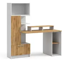 Vicco Bureau Tomy, Wit/Goudkleurig Eiken, 150 x 59 cm Set van 4