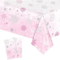 Famanu - 2 stuks Kersttafelkleed decoraties roze blauw sneeuw tafelkleed winter tafelkleden rechthoekige tafelloper Kerstmis woondecoratie...