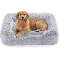 Markenlos hondenbed, 106 x 75 x 20 cm – Ruim huisdierenbed met zachte vulling – Verhoogde randen en wasbare hoes