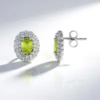 Cavill - Luxe Oorbellen - 925 Sterling Zilver met Platina Coating - 2,569 ct Madagaskar Sfeen & Zirkonen - Elegante Ovale Sfeenkristallen voor Dames