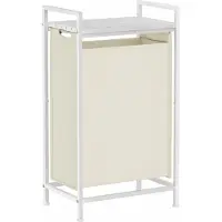 Famanu – Wasmand met plank en waszak, uitschuifbaar en afneembaar, metalen frame, crèmewit