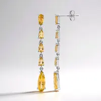 Cavill - Zilveren Oorbellen - 925 Sterling Zilver Rhodium - Citrien 2,98 ct Peervormig Braziliaans - Elegante Lange Druppelvorm - Gele Edelsteen