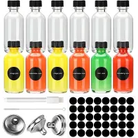 Famanu - Mini glazen flesjes 60 ml, herbruikbaar met zwarte doppen en trechter, geschikt voor olie en shots – Transparant