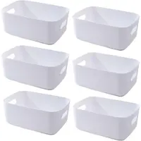 Markenlos – Set van 6 witte plastic opbergmanden – 25 × 18 × 10 cm – Multifunctionele organizer voor keuken en kantoor