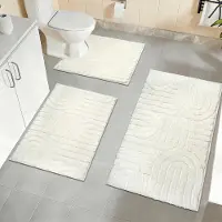 Famanu – 3 Delige zachte microvezel badkamermatsets waterabsorberende badmatten voor badkamer wasbare antislip bad en toilettapijt set voor douche vloer badkamers decor wit