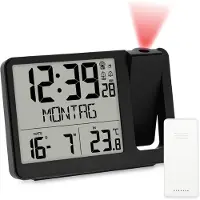 Famanu - Digitale projectie-wekker met buitensensor, dubbele wektijd, temperatuur, datum, weekdag, zwart