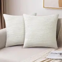 Famanu - Corduroy kussenhoezen 40x40 cm beige set 2, superzacht gestreept, moderne decoratieve kussenhoezen voor bank