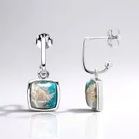 Cavill - Oorbellen 925 Sterling Zilver Gerhodineerd - 5 65 ct Turquoise Mozaiek - Antiek Kussen Cabochon - Elegant 24 mm