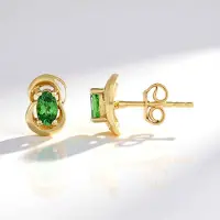 Cavill - Ovale Lemshuku Tsavoriet Oorbellen - 925 Sterling Zilver Verguld - 0,51 Ct Groene Edelsteen - Luxe Zilveren Sieraden uit Tanzania