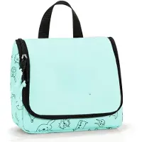 Famanu – Toilettas S Kids - Cats and Dogs mintkleurig - 18 cm - stevig cosmeticakoffertje met meerdere vakken en rits - geschikt voor kinderen en reizen