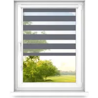 Time4blinds - Dubbele Rolgordijnen Zonder Boren - Zebra-Rolgordijnen voor Ramen en Deuren - om te Plakken, met Aluminium Cassette, Lichtdoorlatende Stof - Staal, 800x1500, Links