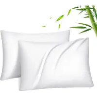 Famanu - Lyocell set van 2 Bamboe kussensloop Bamboe Vezels Kussensloop Zijdezacht verkoelend ademend met verborgen ritssluiting, wit, 40x60cm
