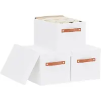Famanu – Set van 3 stoffen opbergdozen met deksel en handgrepen, geschikt voor kleding boeken en accessoires