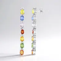 Cavill - 925 Sterling Zilver Oorbellen met 2,7 ct Ovale Saffieren & Zirkonia - Platina Geplateerd - Elegante Dames Oorknopjes 39 mm