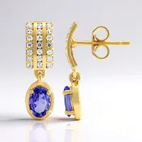Cavill - Zilveren Oorbellen 925 Sterling - 2 Ovale Tanzanieten 0,79 ct & 42 Cambodjaanse Zirkonen 0,46 ct - 18 mm Luxe
