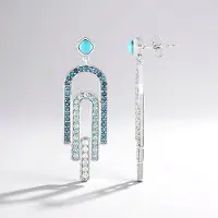 Cavill - Lange geometrische oorbellen - 925 Sterling Zilver gerhodineerd - Sleeping Beauty Turkoois 0,72 ct - Blauw Topaas & Zirkonia