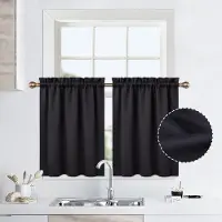 Markenlos Korte gordijnen, 76 cm, 2 panelen met ophangoog, verduisterend – wit