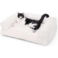 Famanu – Kattenbank -corduroy gezellig kattenbed voor binnenkatten met afneembare wasbare hoes -ondersteunende anti-slip hondenbedden voor kleine hond