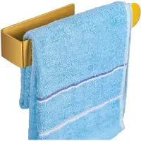 Famanu – Handdoekrek van geborsteld messing met sterke zelfklevende montage, zonder boren, voor badkamer, keuken en slaapkamer, geschikt voor theedoeken, roestvrij staal -304