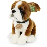 Rappa ECO knuffel hond boxer 27 cm - realistische knuffel van recyclede PET flessen - bruin, wit