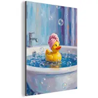 MuchoWow Aluminium schilderij 120x160 cm - Wanddecoratie metaal - Creatief - Badeend - Kleurrijk - Metalen muurdecoratie woonkamer - Decoratie industrieel - Foto op dibond - Industriële accessoires slaapkamer