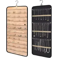Famanu - Sieradenopslag, dubbelzijdig met metalen haken, metalen haken, dubbelzijdige sieradenhouder, hangende opvouwbare sieradentas, haak sieradenrol, voor oorbellen, halsketting, ring, armband