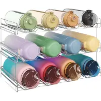 Famanu – Waterfles organizer 3 niveaus – Stapelbaar kunststof flessenrek voor kast, vriezer en pantry – Capaciteit 12 flessen
